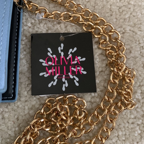OLIVIA MILLER Faux Leather Blue Wallet With Gold Chain Strap NWT and Gift Box - Picture 8 of 16